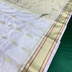 White Colour Saree With Golden Border & Work Blouse