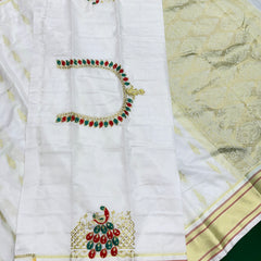 White Colour Saree With Golden Border & Work Blouse