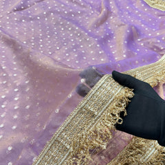 Janhvi Kapoor Inspired Tissue Saree In Purple Colour With Trending Border