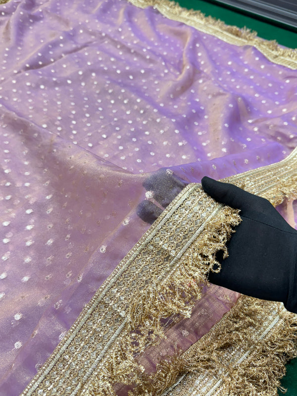 Janhvi Kapoor Inspired Tissue Saree In Purple Colour With Trending Border