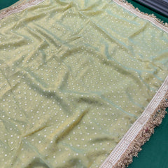 Janhvi Kapoor Inspired Tissue Saree In Pestal Green Colour With Trending Border