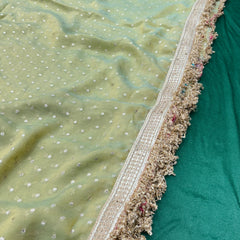 Janhvi Kapoor Inspired Tissue Saree In Pestal Green Colour With Trending Border