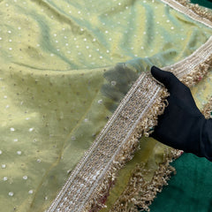 Janhvi Kapoor Inspired Tissue Saree In Pestal Green Colour With Trending Border