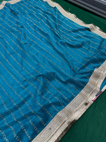 Designer Tissue Saree With Allover Work In Teal Blue Colour With Trending Border