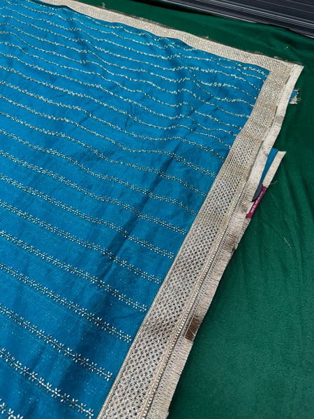 Designer Tissue Saree With Allover Work In Teal Blue Colour With Trending Border