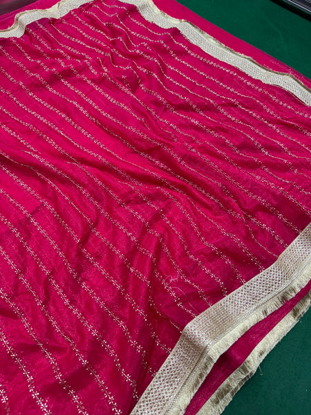 Designer Tissue Saree With Allover Work In Red Colour With Trending Border