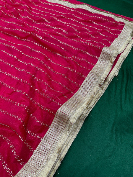 Designer Tissue Saree With Allover Work In Red Colour With Trending Border