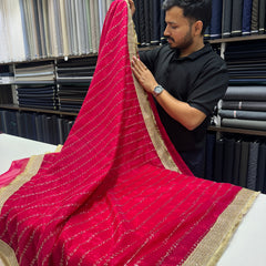 Designer Tissue Saree With Allover Work In Red Colour With Trending Border