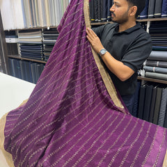 Designer Tissue Saree With Allover Work In Pruple Colour With Trending Border