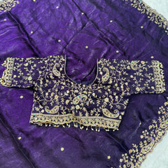 Statement Designer Purple Saree With Heavy Work Ready Blouse