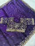 Statement Designer Purple Saree With Heavy Work Ready Blouse