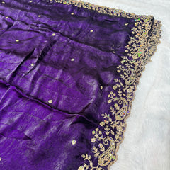 Statement Designer Purple Saree With Heavy Work Ready Blouse