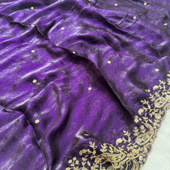 Statement Designer Purple Saree With Heavy Work Ready Blouse
