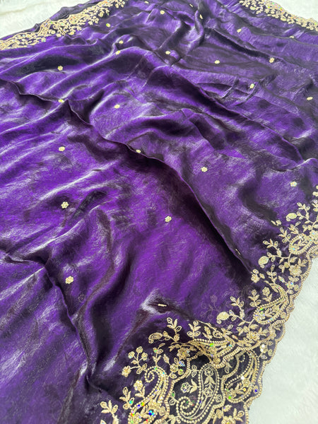 Statement Designer Purple Saree With Heavy Work Ready Blouse