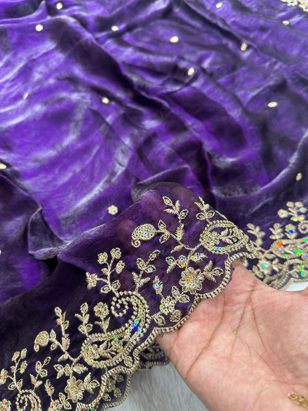 Statement Designer Purple Saree With Heavy Work Ready Blouse