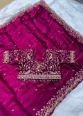 Statement Designer Wine Saree With Heavy Work Ready Blouse