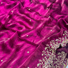 Statement Designer Wine Saree With Heavy Work Ready Blouse