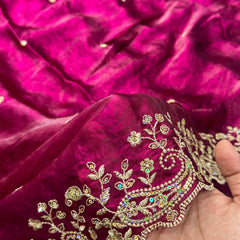 Statement Designer Wine Saree With Heavy Work Ready Blouse