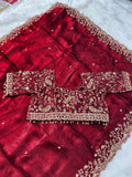 Statement Designer Maroon Saree With Heavy Work Ready Blouse