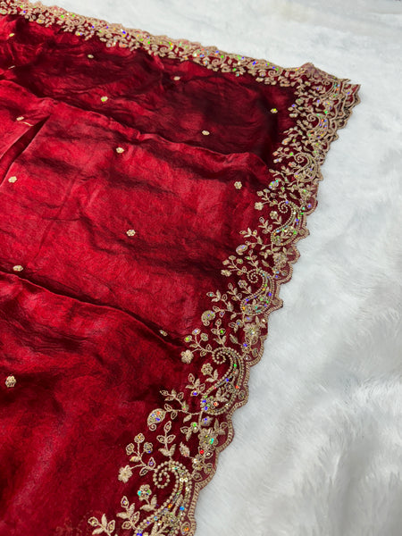 Statement Designer Maroon Saree With Heavy Work Ready Blouse