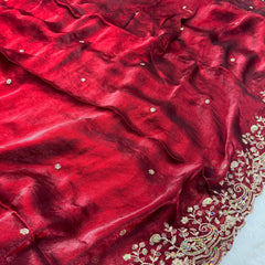 Statement Designer Maroon Saree With Heavy Work Ready Blouse