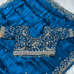 Statement Designer Navy Blue Saree With Heavy Work Ready Blouse