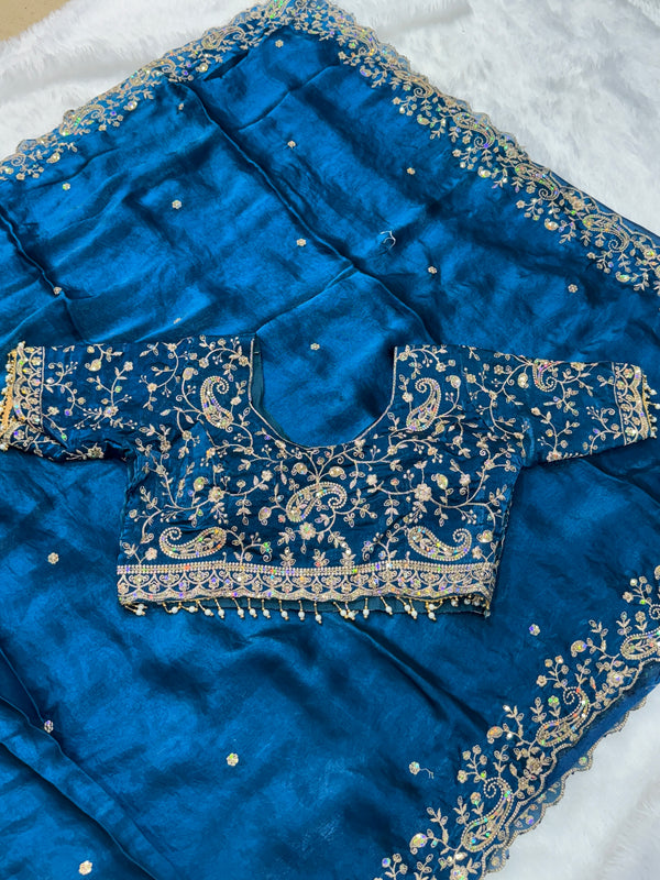 Statement Designer Navy Blue Saree With Heavy Work Ready Blouse