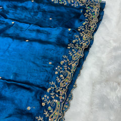 Statement Designer Navy Blue Saree With Heavy Work Ready Blouse