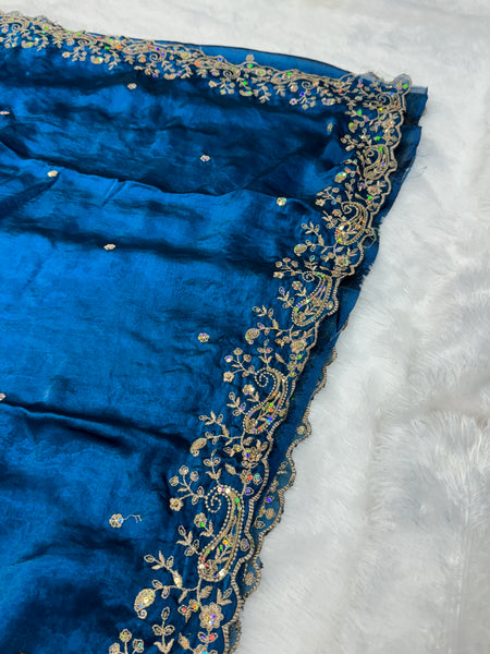 Statement Designer Navy Blue Saree With Heavy Work Ready Blouse