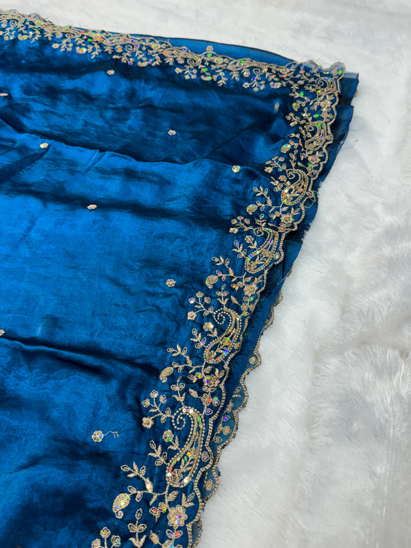 Statement Designer Navy Blue Saree With Heavy Work Ready Blouse