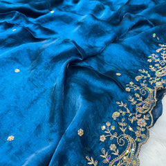 Statement Designer Navy Blue Saree With Heavy Work Ready Blouse