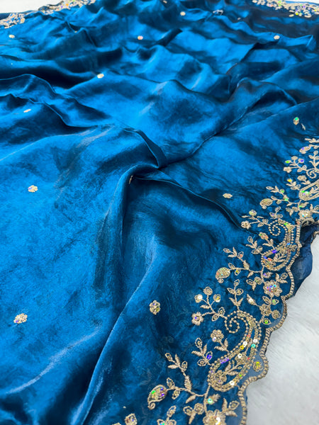 Statement Designer Navy Blue Saree With Heavy Work Ready Blouse