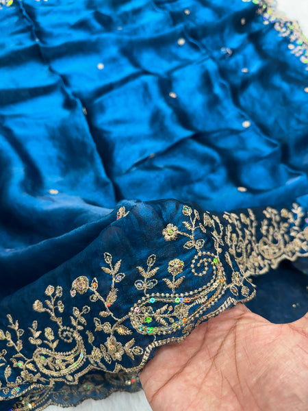 Statement Designer Navy Blue Saree With Heavy Work Ready Blouse