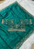 Statement Designer Peacock Green Saree With Heavy Work Ready Blouse