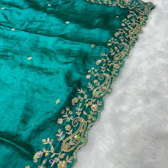 Statement Designer Peacock Green Saree With Heavy Work Ready Blouse