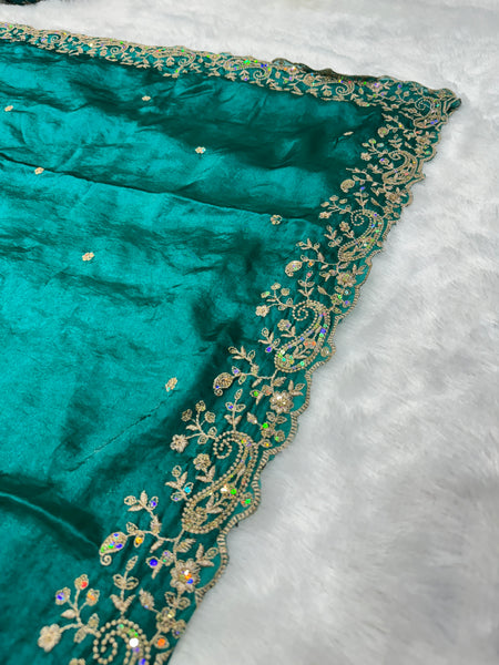 Statement Designer Peacock Green Saree With Heavy Work Ready Blouse
