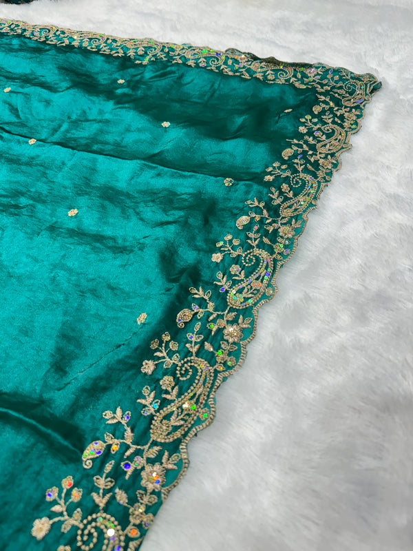 Statement Designer Peacock Green Saree With Heavy Work Ready Blouse