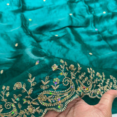 Statement Designer Peacock Green Saree With Heavy Work Ready Blouse