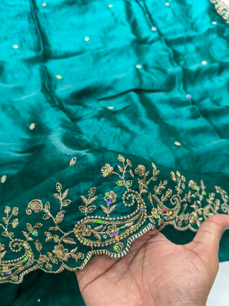 Statement Designer Peacock Green Saree With Heavy Work Ready Blouse
