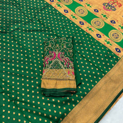 Green Kalanjali Paithani With Aari Work Blouse
