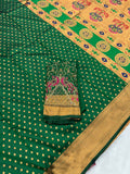 Green Kalanjali Paithani With Aari Work Blouse