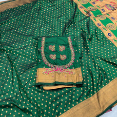 Green Kalanjali Paithani With Aari Work Blouse