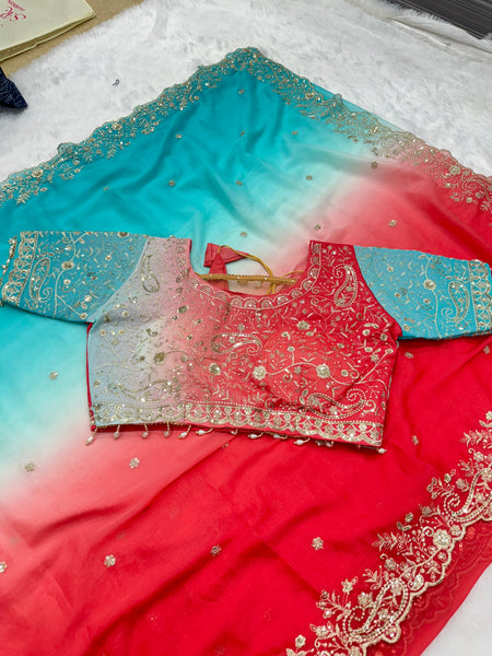 Viral Shaded Readymade Blouse Saree