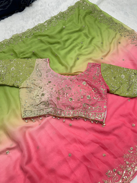 Viral Shaded Readymade Blouse Saree