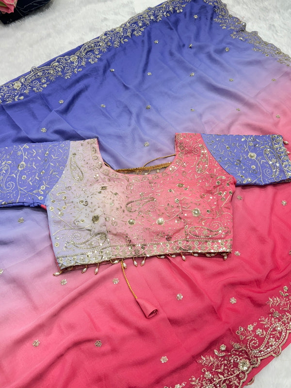 Viral Shaded Readymade Blouse Saree