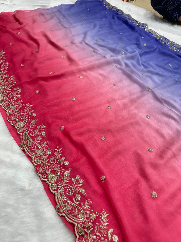 Viral Shaded Readymade Blouse Saree