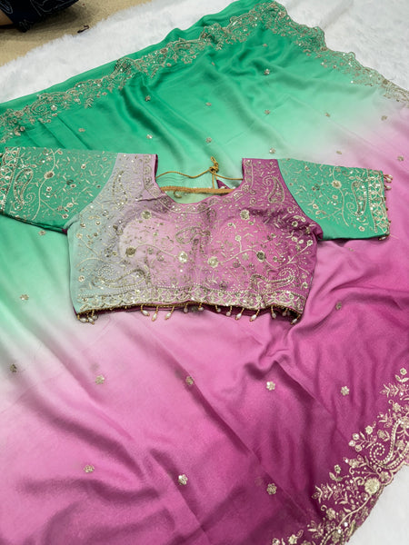Viral Shaded Readymade Blouse Saree
