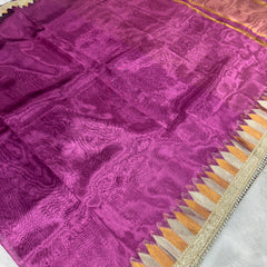 Purple Banaras Tissue Saree With Trending Lace & Temple Border With Lining Blouse