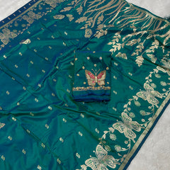 Butterfly Aari Work Blouse Paithani In 2 Tone Peacock Colour