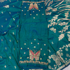Butterfly Aari Work Blouse Paithani In 2 Tone Peacock Colour